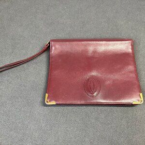 ✨ VINTAGE CARTIER CLUTCH BAG - RED BORDEAUX BURGUNDY LEATHER W/ GOLD HARDWARE ✨